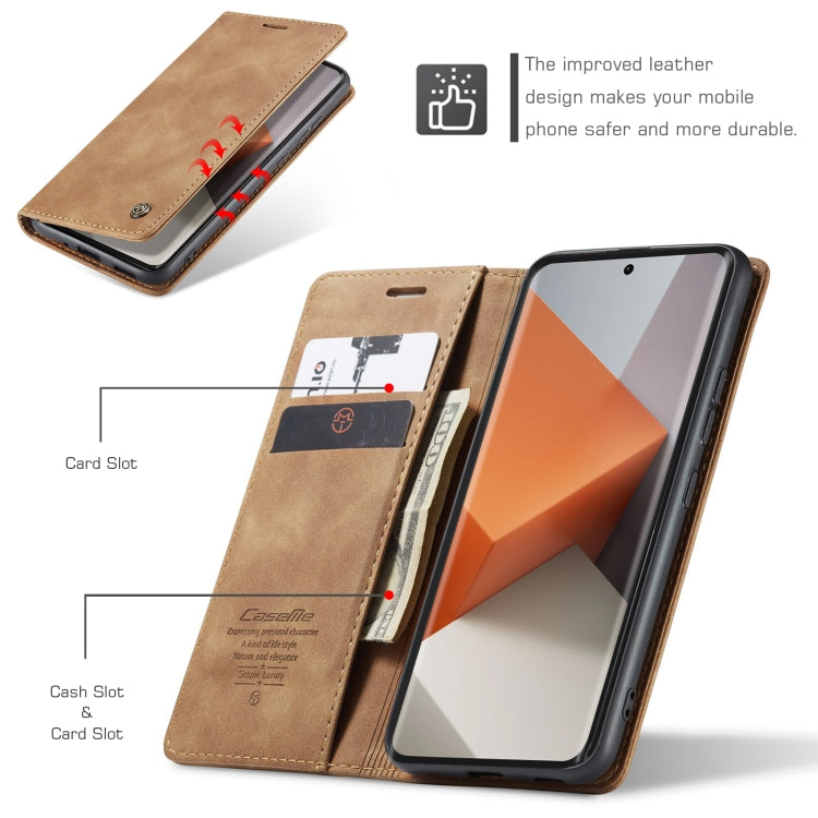 For Xiaomi Redmi Note 13 Pro+ CaseMe 013 Multifunctional Horizontal Flip Leather Phone Case(Brown)