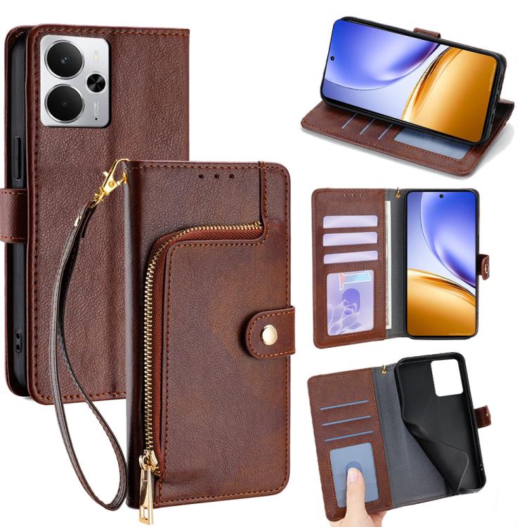 Zipper Bag Leather Phone Case, For Realme P4x 5G, For Realme C85 5G, For Realme 15T 5G Global, For Realme C71 4G, For Realme GT 7 5G Global, For Realme 14 5G Global