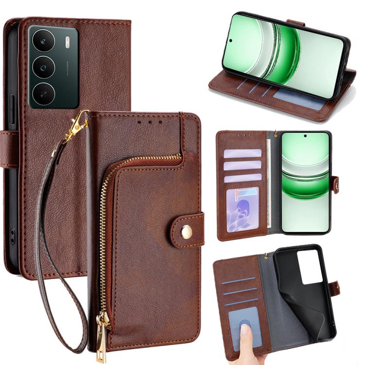 Zipper Bag Leather Phone Case, For Realme P4x 5G, For Realme C85 5G, For Realme 15T 5G Global, For Realme C71 4G, For Realme GT 7 5G Global, For Realme 14 5G Global