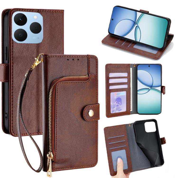 Zipper Bag Leather Phone Case, For Realme P4x 5G, For Realme C85 5G, For Realme 15T 5G Global, For Realme C71 4G, For Realme GT 7 5G Global, For Realme 14 5G Global