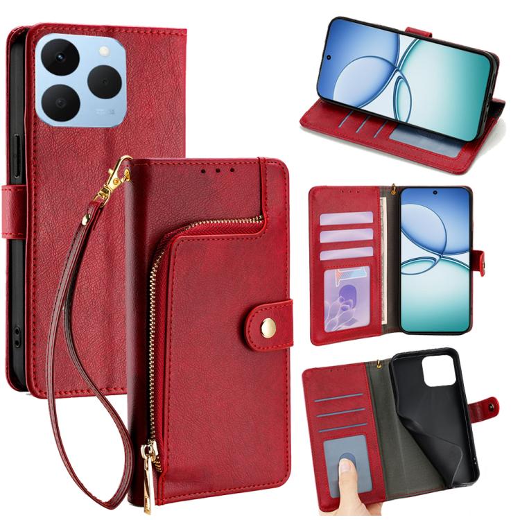 Zipper Bag Leather Phone Case, For Realme P4x 5G, For Realme C85 5G, For Realme 15T 5G Global, For Realme C71 4G, For Realme GT 7 5G Global, For Realme 14 5G Global