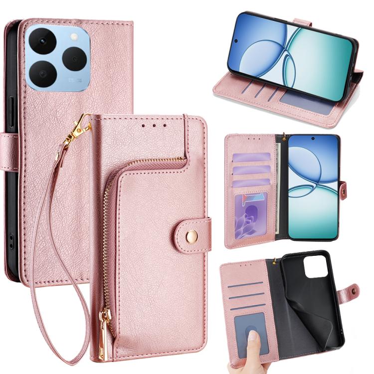 Zipper Bag Leather Phone Case, For Realme P4x 5G, For Realme C85 5G, For Realme 15T 5G Global, For Realme C71 4G, For Realme GT 7 5G Global, For Realme 14 5G Global