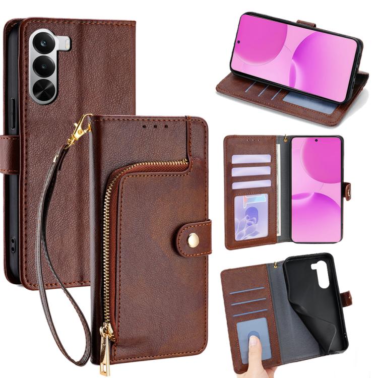 Zipper Bag Leather Phone Case, For Realme P4x 5G, For Realme C85 5G, For Realme 15T 5G Global, For Realme C71 4G, For Realme GT 7 5G Global, For Realme 14 5G Global