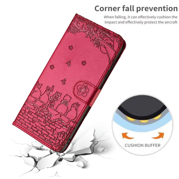 Cat Embossing Pattern Leather Phone Case with Lanyard, For iPhone 15, For iPhone 14 Plus, For iPhone 14, For iPhone 14 Pro