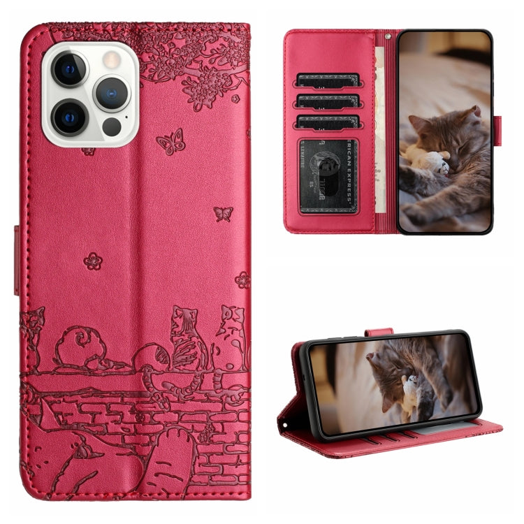 Cat Embossing Pattern Leather Phone Case with Lanyard, For iPhone 16, For iPhone 15 Pro Max, For iPhone 15 Pro, For iPhone 15 Plus