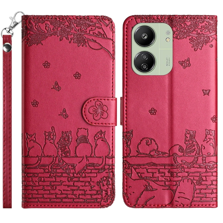 Cat Embossing Pattern Leather Phone Case with Lanyard, For Xiaomi Poco M6 Pro 4G, For Xiaomi Poco C65/Poco M6, For Xiaomi Redmi Note 13 Pro 4G, For Xiaomi Redmi Note 13 4G