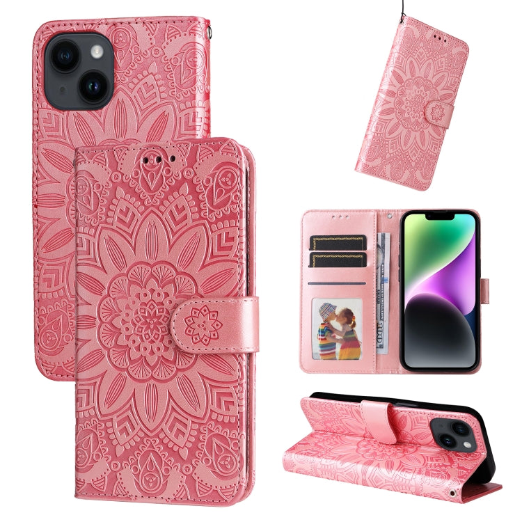 Embossed Sunflower Leather Phone Case, For iPhone 15