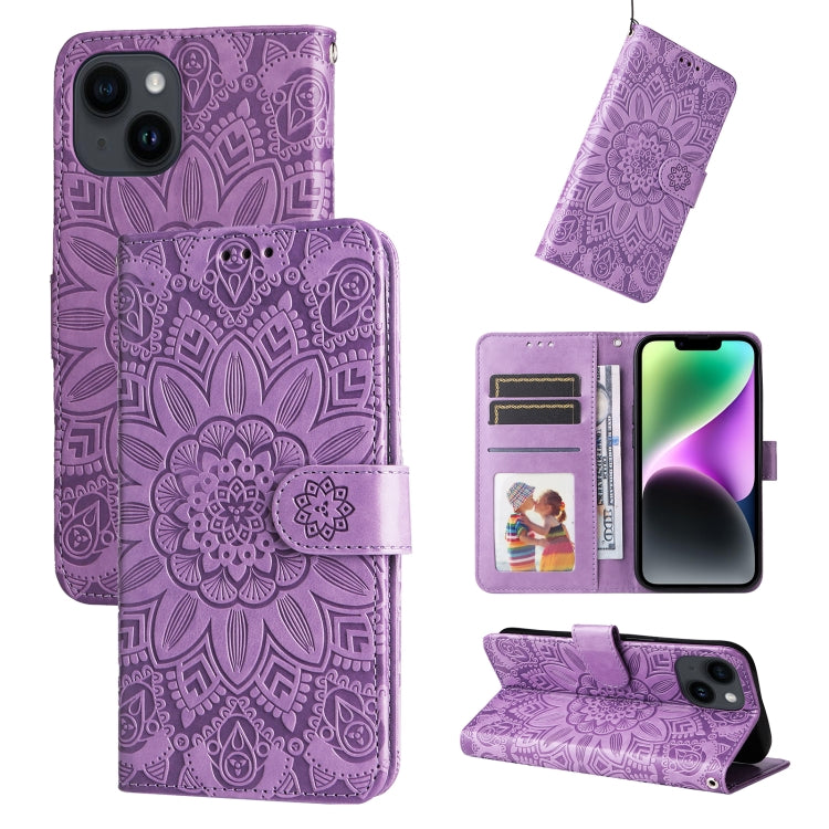 Embossed Sunflower Leather Phone Case, For iPhone 15