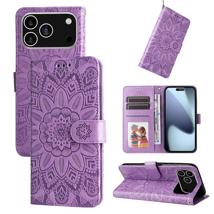 Embossed Sunflower Leather Phone Case, For iPhone 17e / 16e, For iPhone 17 Pro Max, For iPhone 17 Pro, For iPhone 17