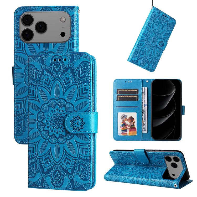 Embossed Sunflower Leather Phone Case, For iPhone 17e / 16e, For iPhone 17 Pro Max, For iPhone 17 Pro, For iPhone 17