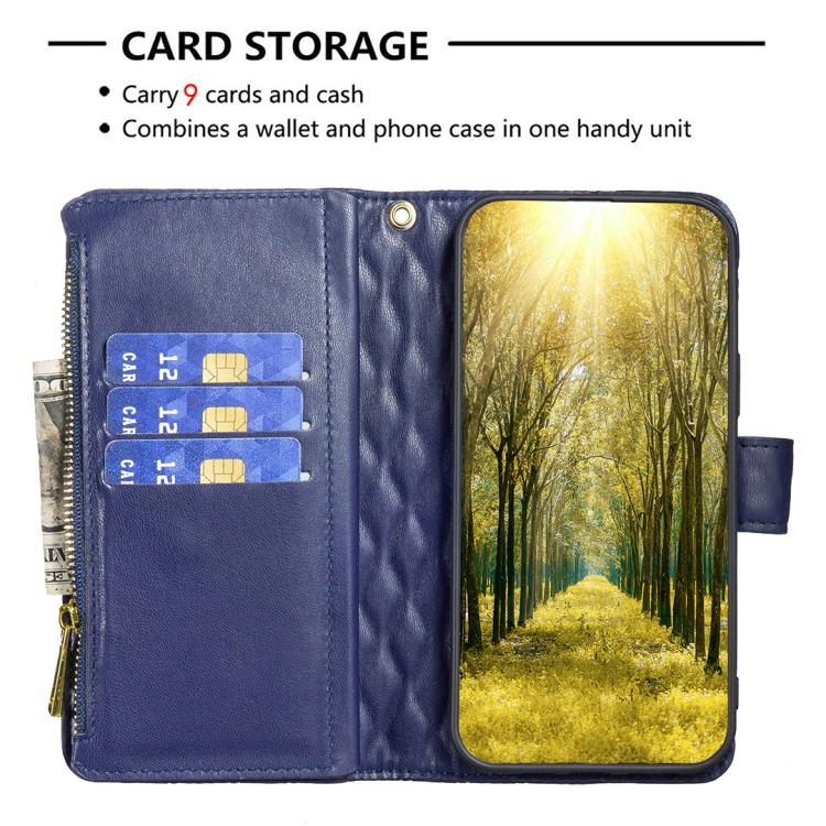 Diamond Lattice Zipper Wallet Leather Flip Phone Case, For iPhone 18 Pro/17 Pro, For iPhone 18 Pro Max/17 Pro Max, For iPhone 17, For iPhone 17 Air