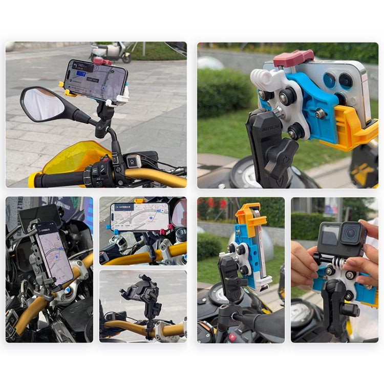 MOTOSLG Crab Motorcycle Phone Clamp Bracket M10 Ballhead Mount with Anti-theft Lock(Yellow Blue White)