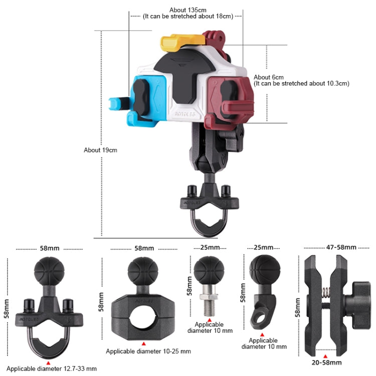MOTOSLG Crab Motorcycle Phone Clamp Bracket O-Type Rear Mirror Mount with Anti-theft Lock(Black)