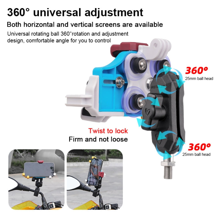 MOTOSLG Crab Motorcycle Phone Clamp Bracket M10 Ballhead Mount with Anti-theft Lock(Blue White Red)