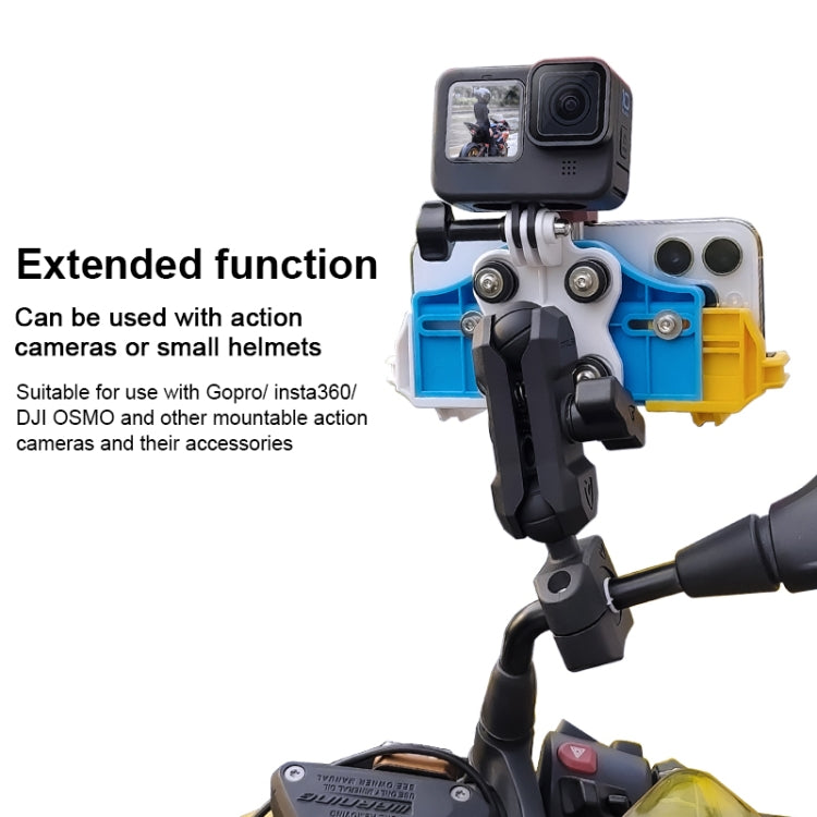 MOTOSLG Crab Motorcycle Phone Clamp Bracket L-Type Rear Mirror Mount with Anti-theft Lock(Yellow Blue White)