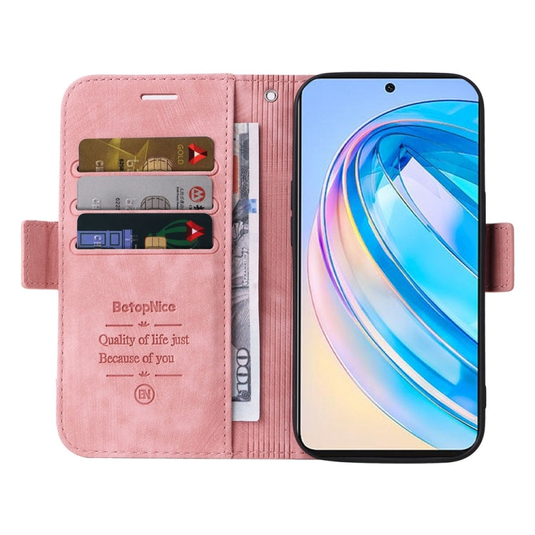 For Honor X8a 4G BETOPNICE Dual-side Buckle Leather Phone Case(Pink)