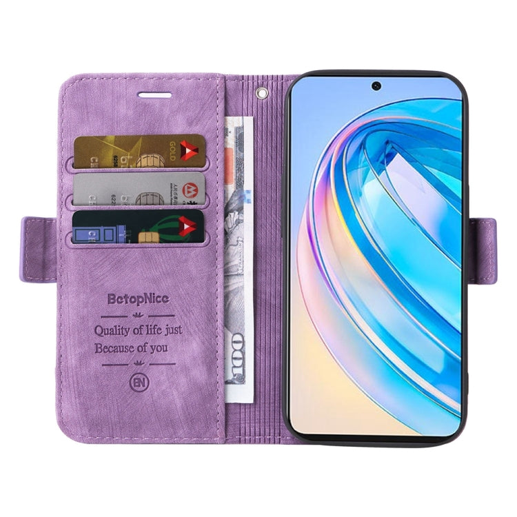 For Honor X8a 4G BETOPNICE Dual-side Buckle Leather Phone Case(Purple)