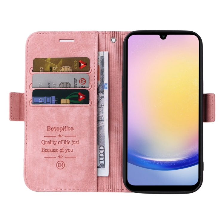 For Samsung Galaxy A25 5G Global BETOPNICE Dual-side Buckle Leather Phone Case(Pink)