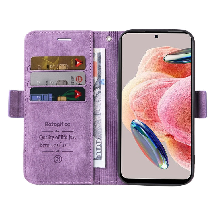 For Xiaomi Redmi Note 12 4G Global BETOPNICE Dual-side Buckle Leather Phone Case(Purple)