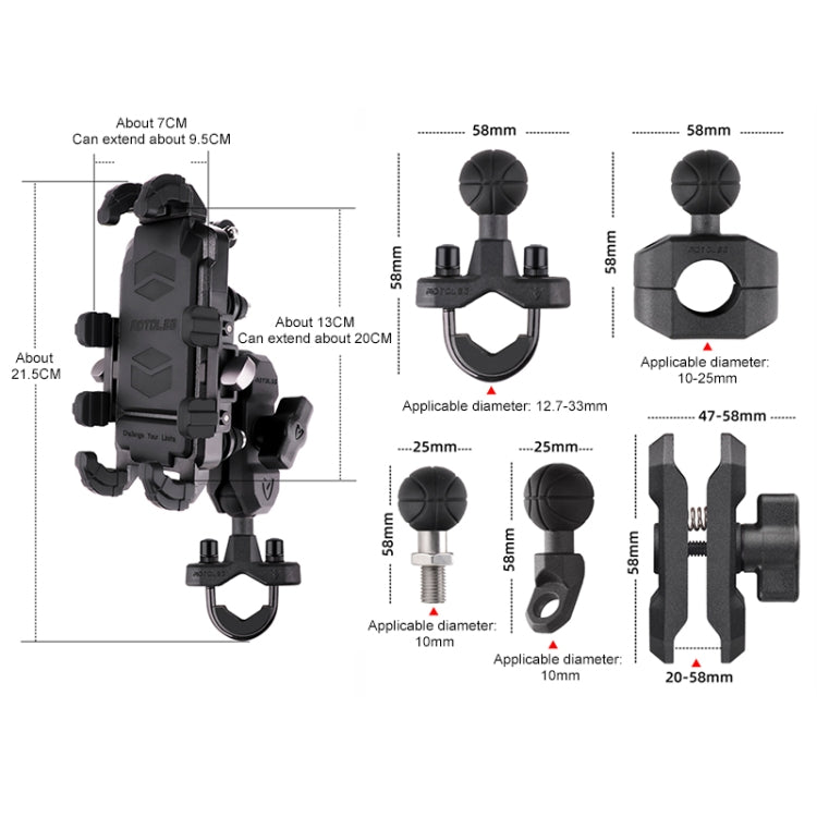 MOTOSLG Crab Motorcycle Phone Clamp Bracket U-Type Headbar Mount with Anti-theft Lock(Black)