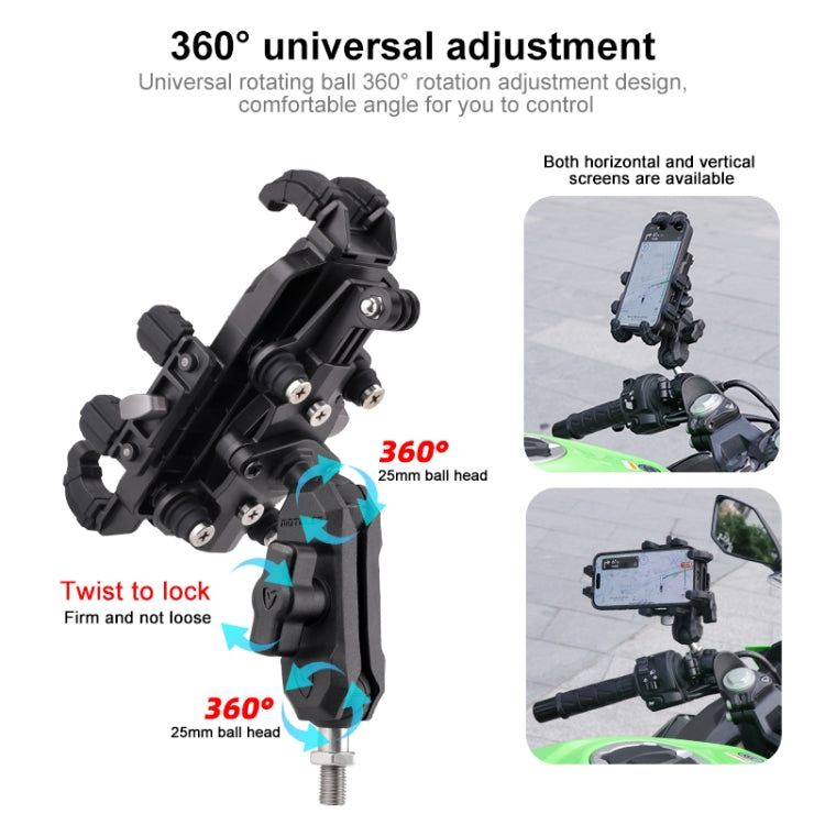 MOTOSLG Crab Motorcycle Phone Clamp Bracket L-Type Rear Mirror Mount with Anti-theft Lock(Black)