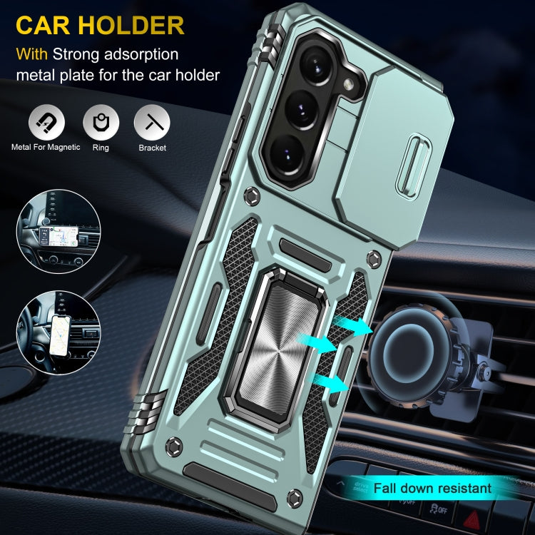For Samsung Galaxy Z Fold5 5G Armor PC  TPU Camera Shield Phone Case(Alpine Green)
