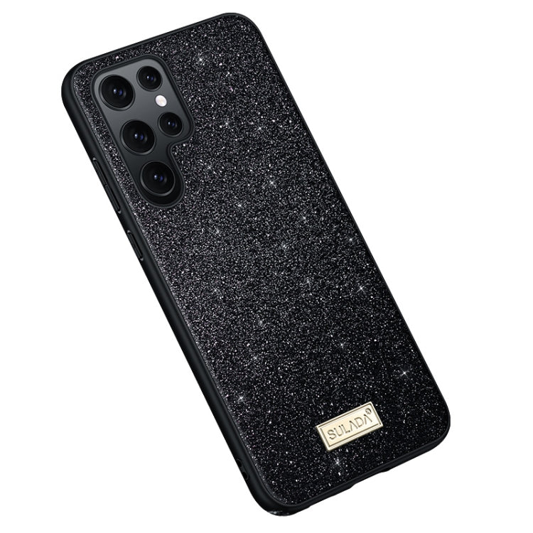 For Samsung Galaxy S25 Ultra 5G SULADA Glittery TPU Hybrid Handmade Leather Phone Case(Black)