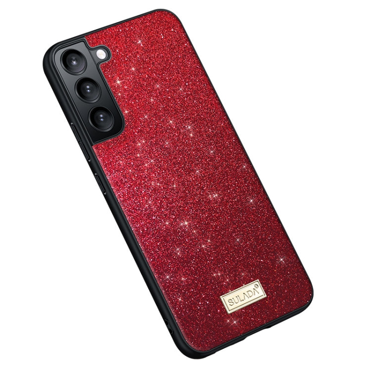 For Samsung Galaxy S25 5G SULADA Glittery TPU Hybrid Handmade Leather Phone Case(Red)