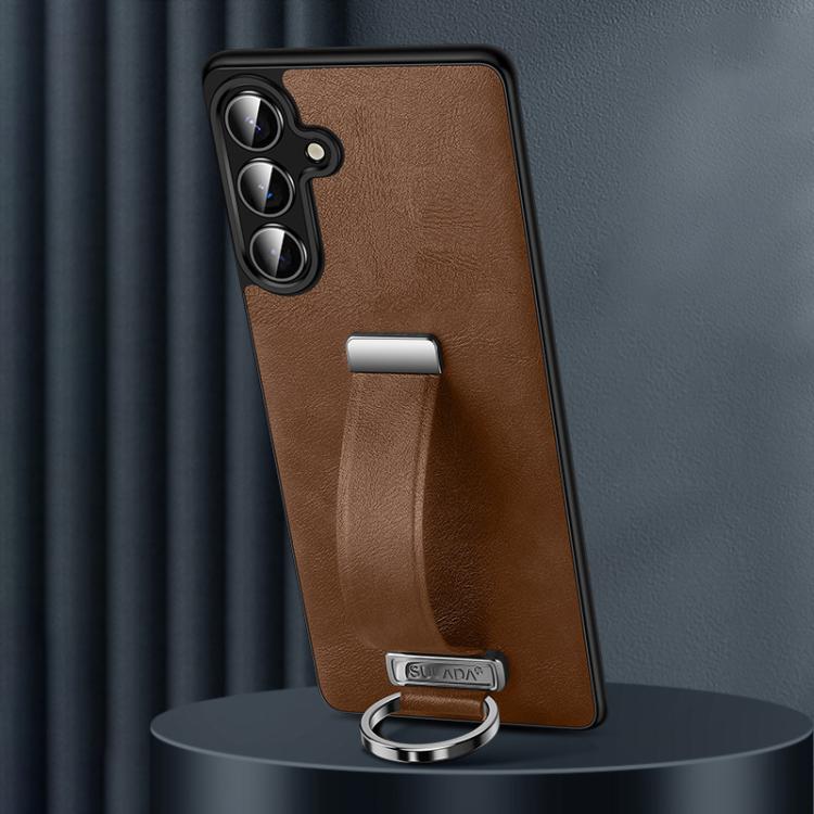 For Samsung Galaxy S25+ 5G SULADA PC Hybrid Leather Texture Skin Feel Shockproof Phone Case(Brown)