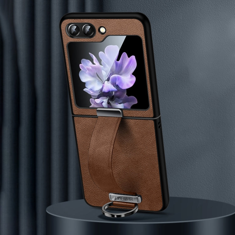 For Samsung Galaxy Flip5 SULADA PC Hybrid Leather Texture Skin Feel Shockproof Phone Case(Brown)