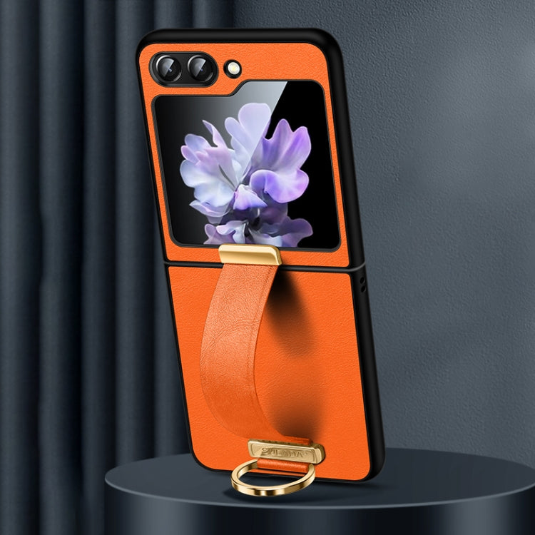 For Samsung Galaxy Flip5 SULADA PC Hybrid Leather Texture Skin Feel Shockproof Phone Case(Orange)