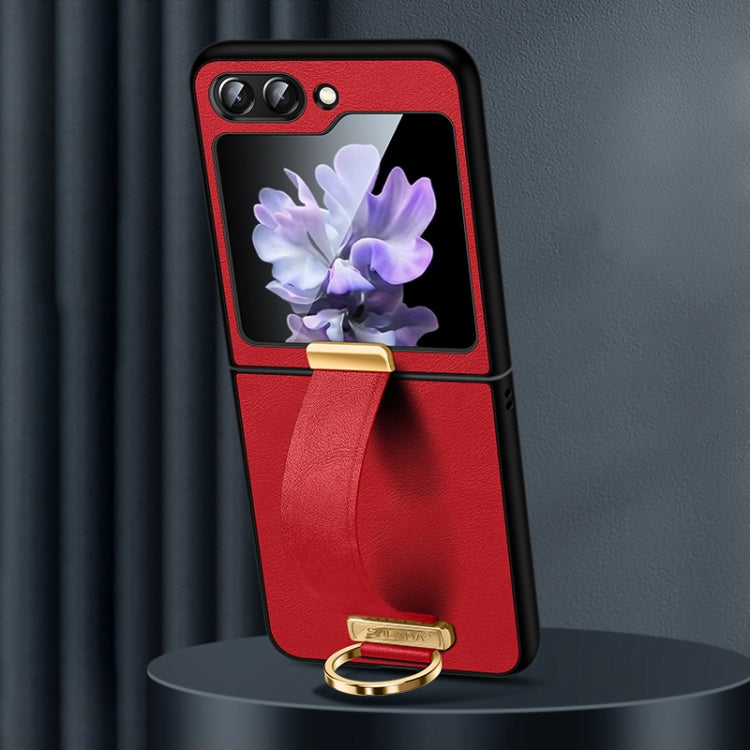 For Samsung Galaxy Flip5 SULADA PC Hybrid Leather Texture Skin Feel Shockproof Phone Case(Red)
