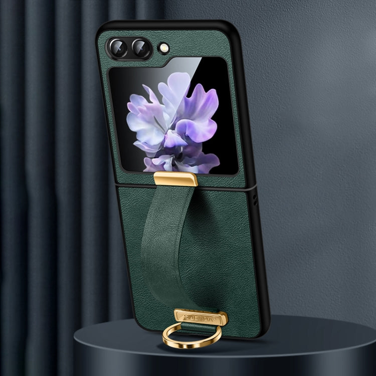 For Samsung Galaxy Flip5 SULADA PC Hybrid Leather Texture Skin Feel Shockproof Phone Case(Green)