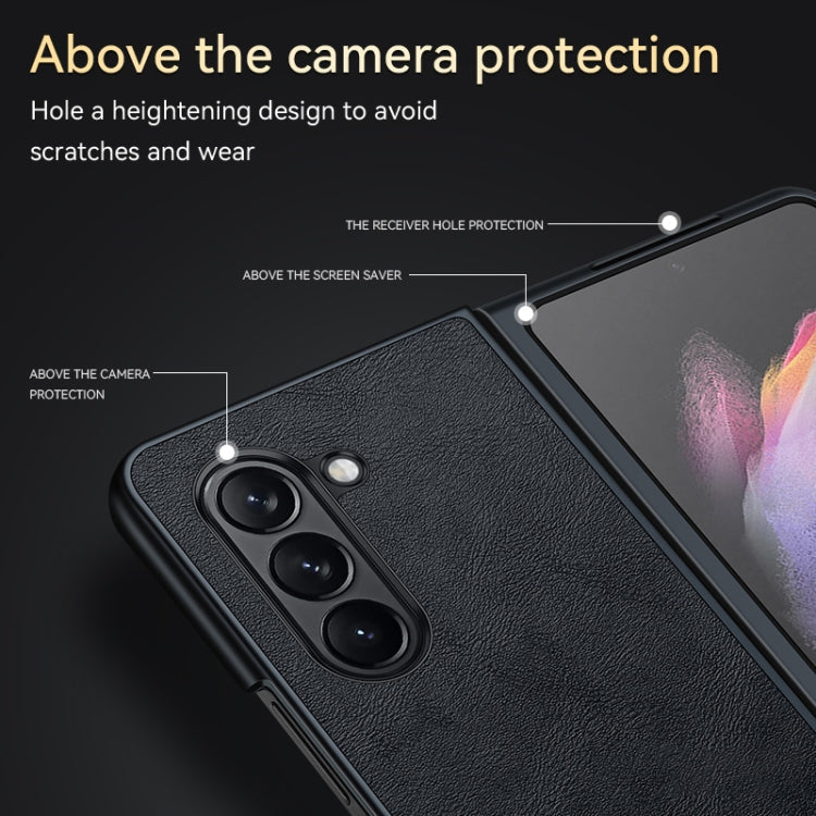 For Samsung Galaxy Z Fold4 SULADA Shockproof TPU + Handmade Leather Phone Case(Black)