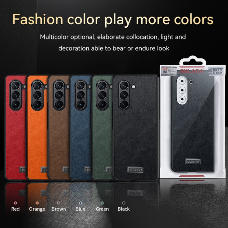 For Samsung Galaxy Z Fold4 SULADA Shockproof TPU + Handmade Leather Phone Case(Brown)