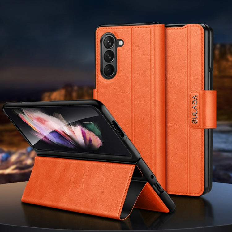 For Samsung Ga6axy Z Fold6 SULADA All-inclusive Magnetic Snap Flip Leather Phone Case(Orange)