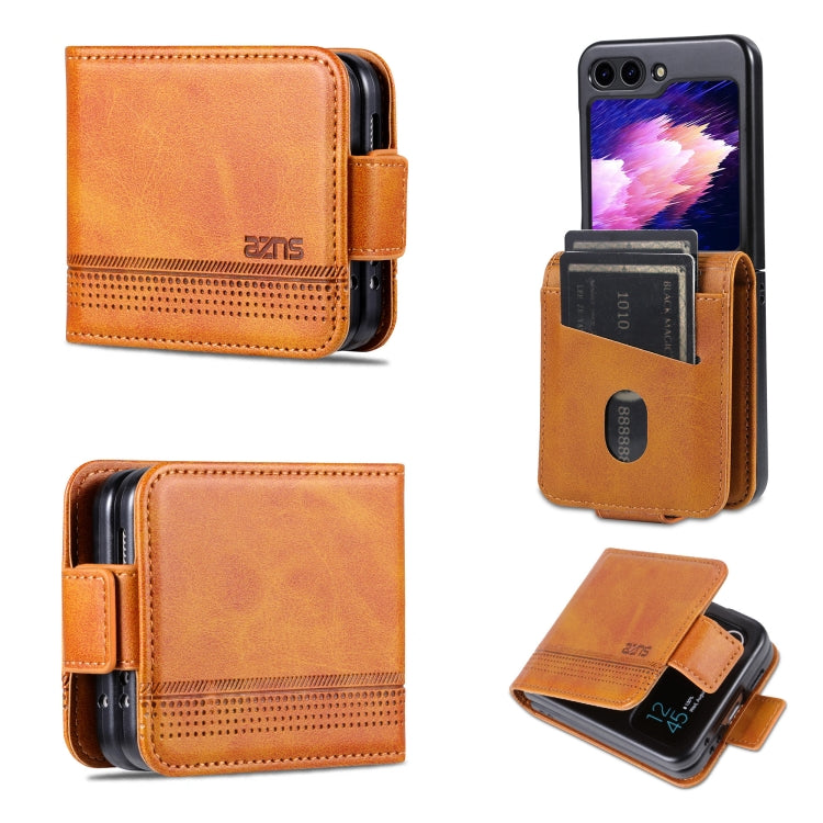 For Samsung Galaxy Z Flip7 FE / Flip6 AZNS Magnetic Calf Texture Flip Leather Phone Case(Light Brown)