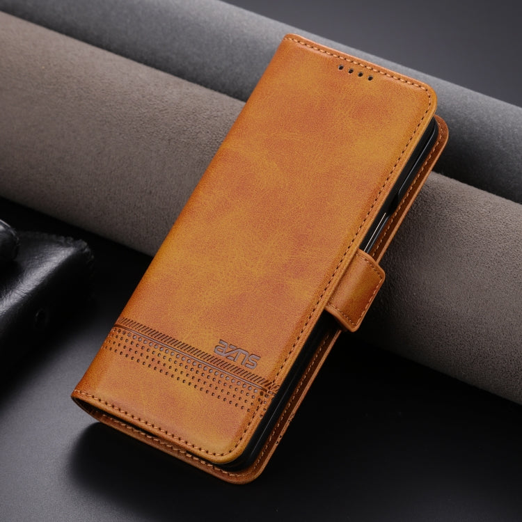 For Samsung Galaxy Z Fold6 5G AZNS Magnetic Calf Texture Flip Leather Phone Case(Light Brown)