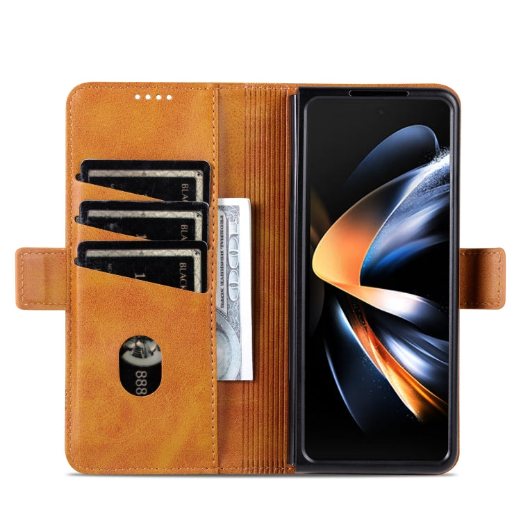 For Samsung Galaxy Z Fold6 5G AZNS Magnetic Calf Texture Flip Leather Phone Case(Light Brown)