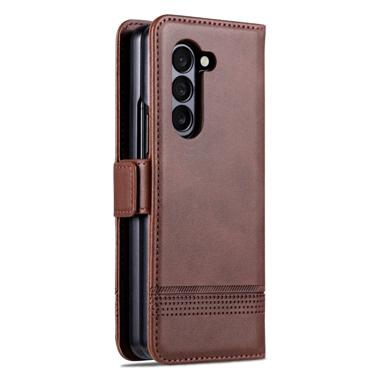 For Samsung Galaxy Z Fold6 5G AZNS Magnetic Calf Texture Flip Leather Phone Case(Dark Brown)
