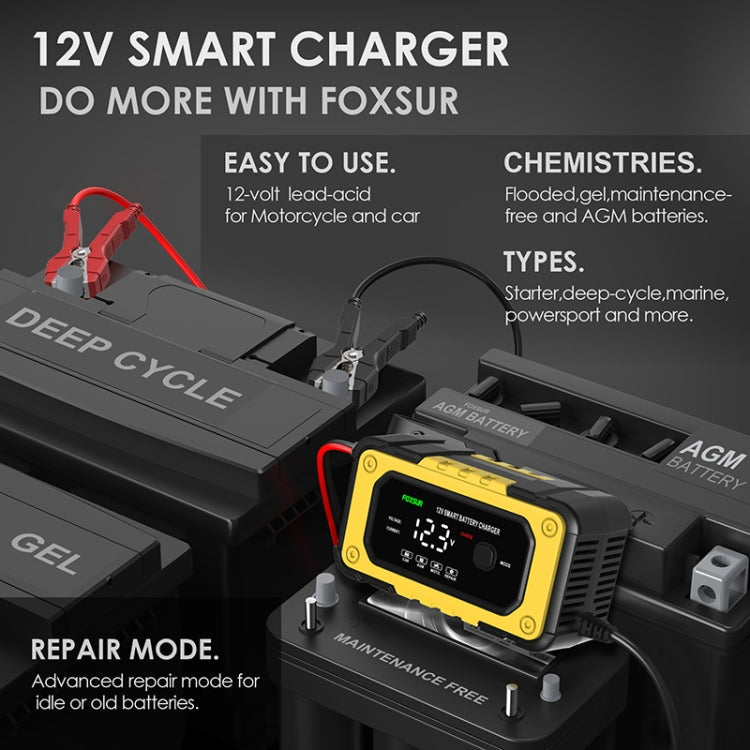 FOXSUR FBC1206E 6A 12V Car / Motorcycle Smart Battery Charger(UK Plug)