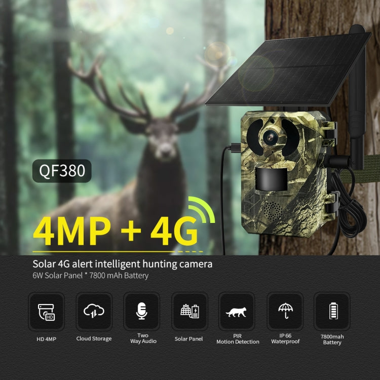 ESCAM QF380 4MP Network Solar PIR Alert Smart Wildlife Hunting Camera, 4G:US Version(Camouflage)