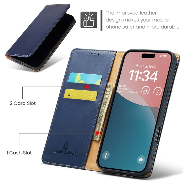 For iPhone 16 Pro Max Fierre Shann PU Genuine Leather Texture Phone Case(Blue)