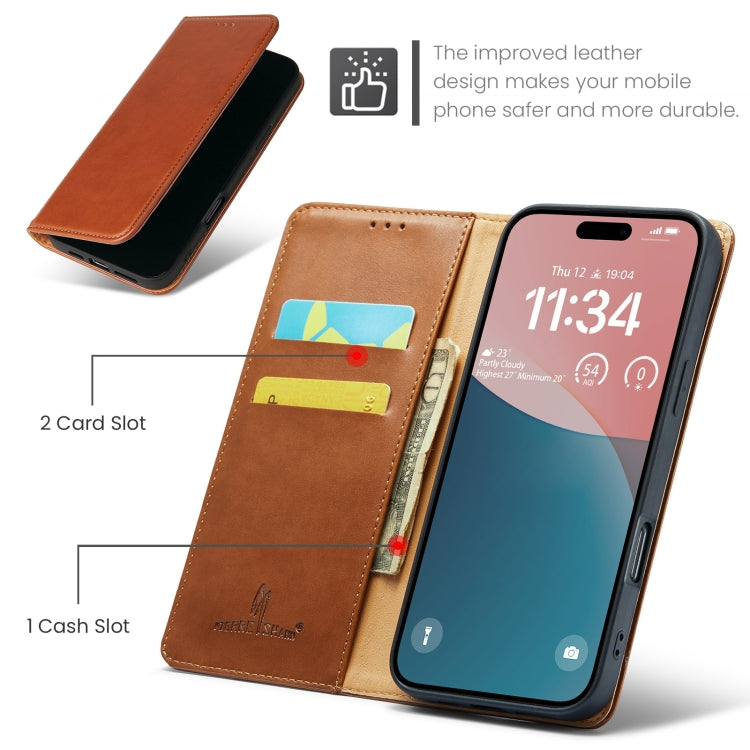 For iPhone 16 Pro Max Fierre Shann PU Genuine Leather Texture Phone Case(Brown)