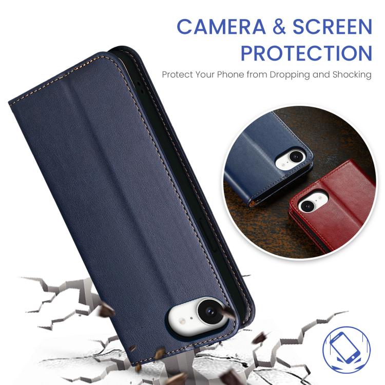 For iPhone 17e / 16e Fierre Shann PU Genuine Leather Texture Phone Case(Blue)