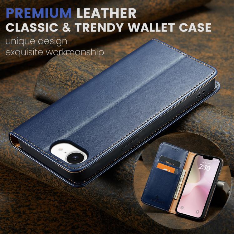 For iPhone 17e / 16e Fierre Shann PU Genuine Leather Texture Phone Case(Blue)