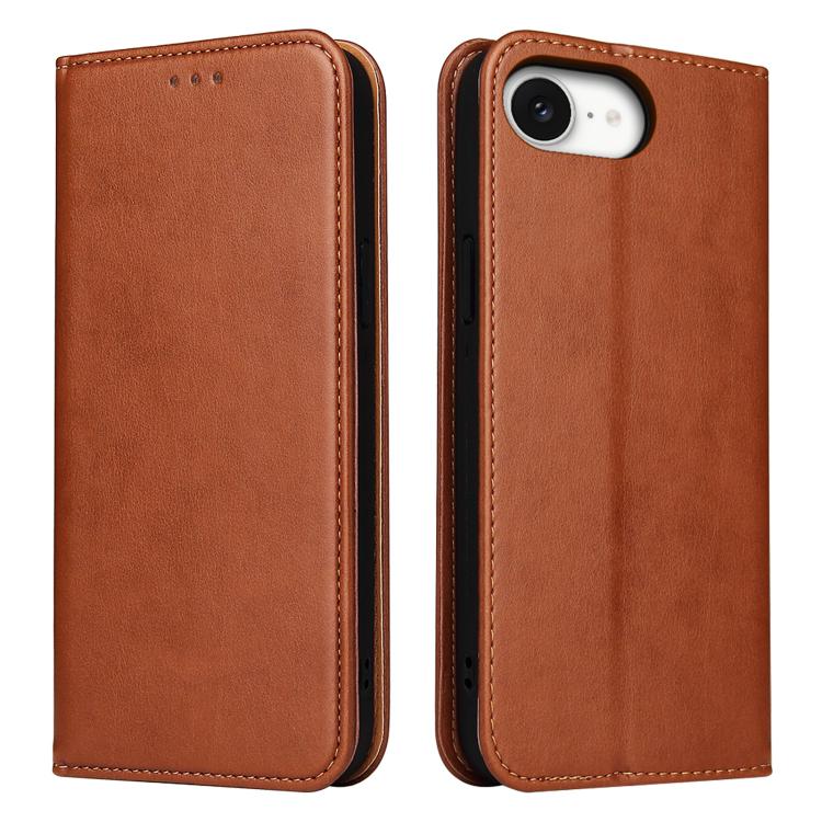 For iPhone 17e / 16e Fierre Shann PU Genuine Leather Texture Phone Case(Brown)