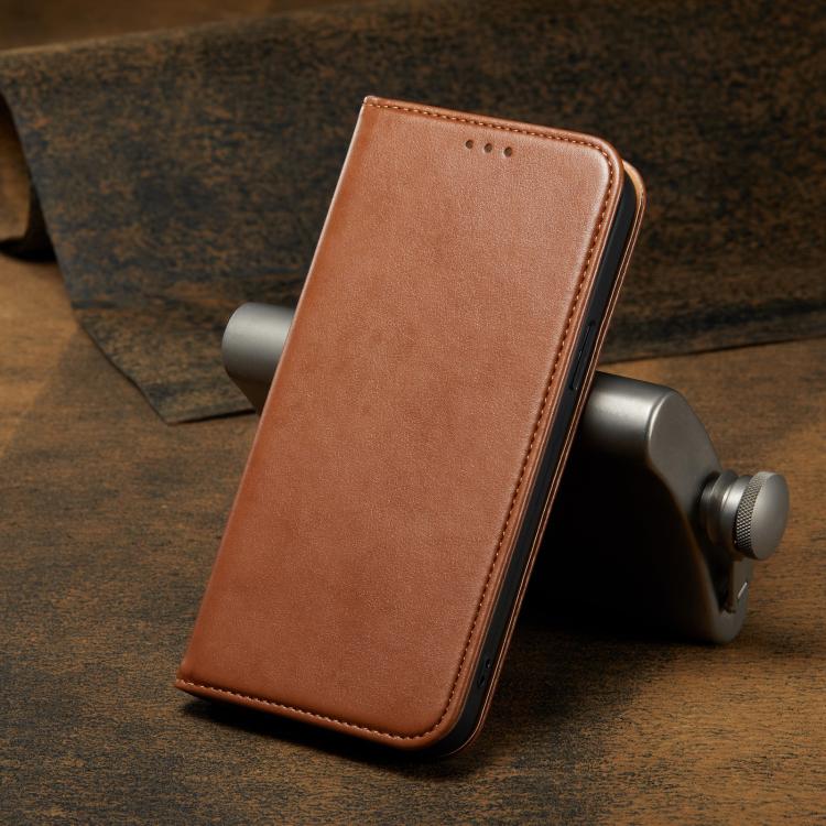 For iPhone 17e / 16e Fierre Shann PU Genuine Leather Texture Phone Case(Brown)
