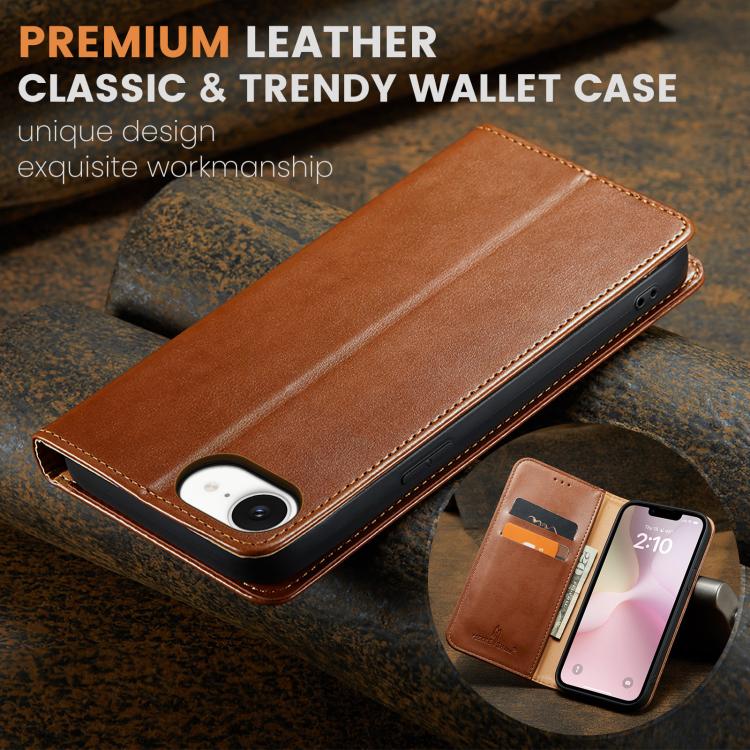 For iPhone 17e / 16e Fierre Shann PU Genuine Leather Texture Phone Case(Brown)