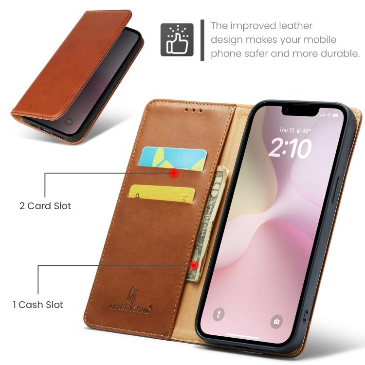 For iPhone 17e / 16e Fierre Shann PU Genuine Leather Texture Phone Case(Brown)